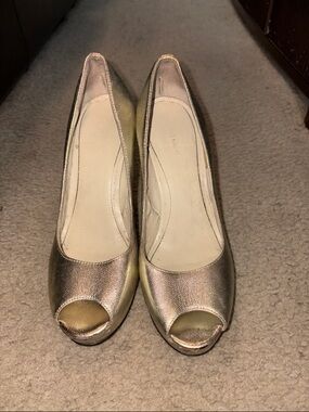 Calvin Klein Metallic Gold Peep-Toe Heels